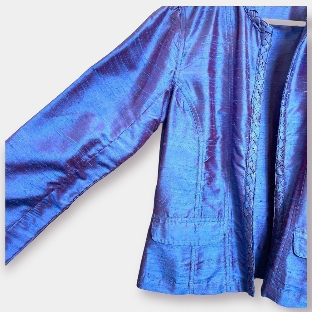 NEW Chico's Iridescent Blue Blazer Jacket Chin's Size 0 Standard Size 4… - Picture 4 of 5